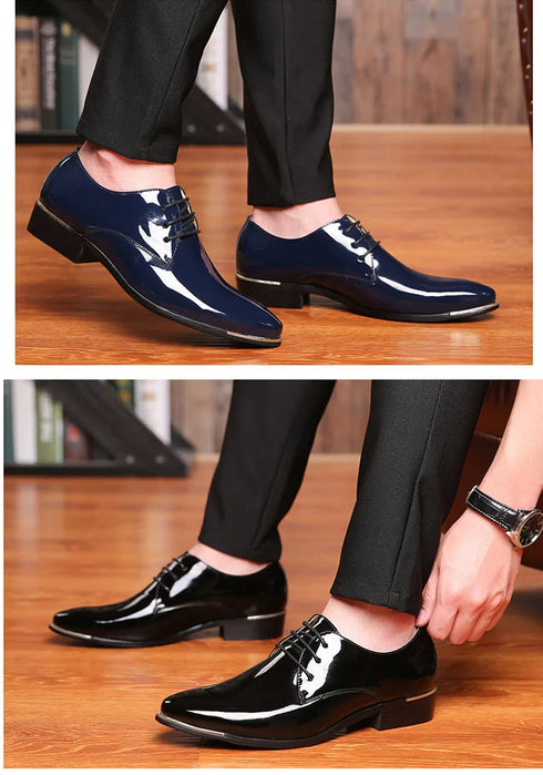 Elegant Oxford Dress Shoes for Men - Luxurious Patent Leather Formal Footwear for Weddings and Office Events, Sizes 38-48, Soft Rubber Outsole and Pointed Toe Design